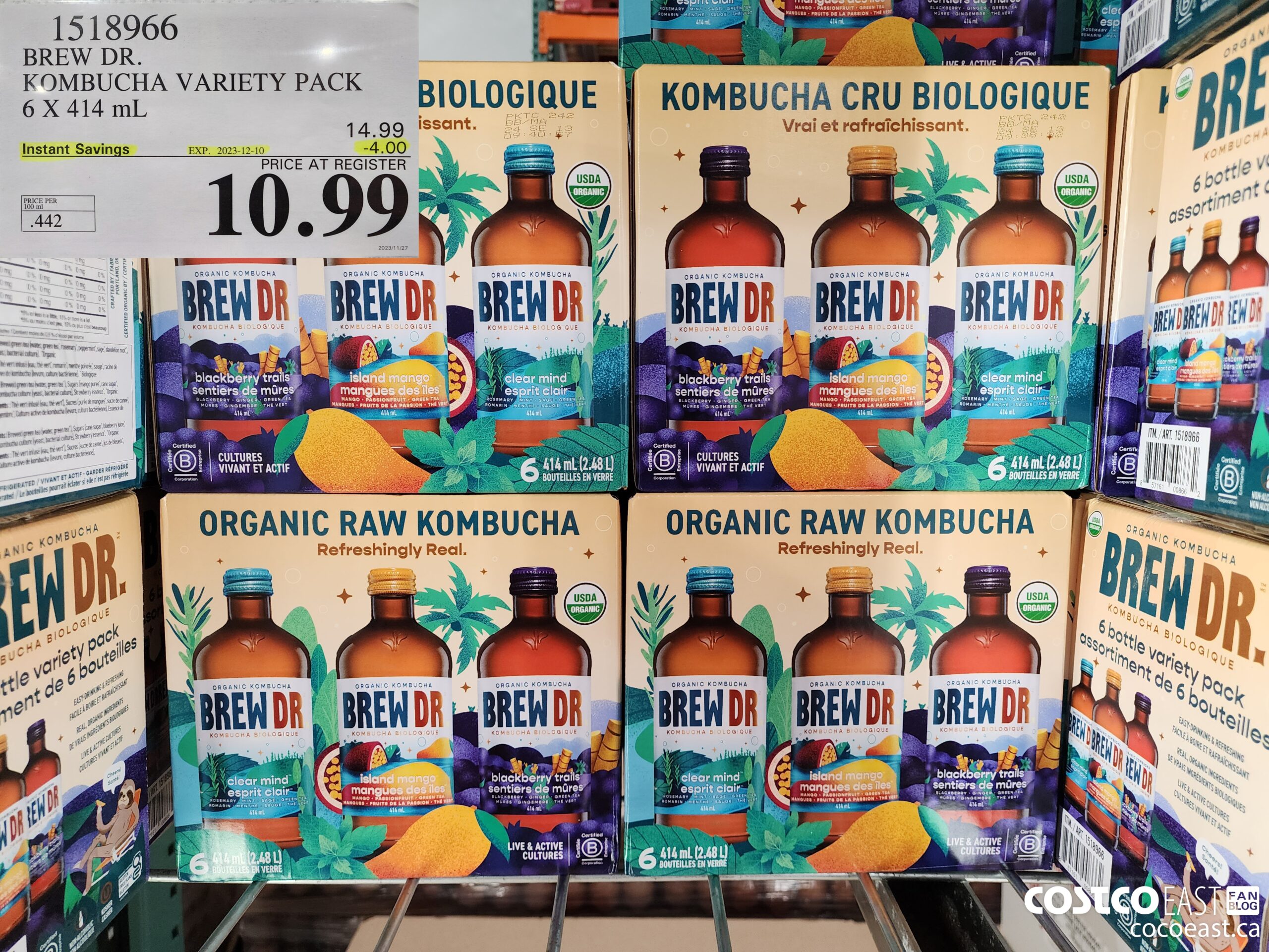 1518966 BREW DR. ORGANIC KOMBUCHA VARIETY PACK 6 X 414 ML ($4.00 INSTANT SAVINGS EXPIRES ON 2023-12-10) $10.99