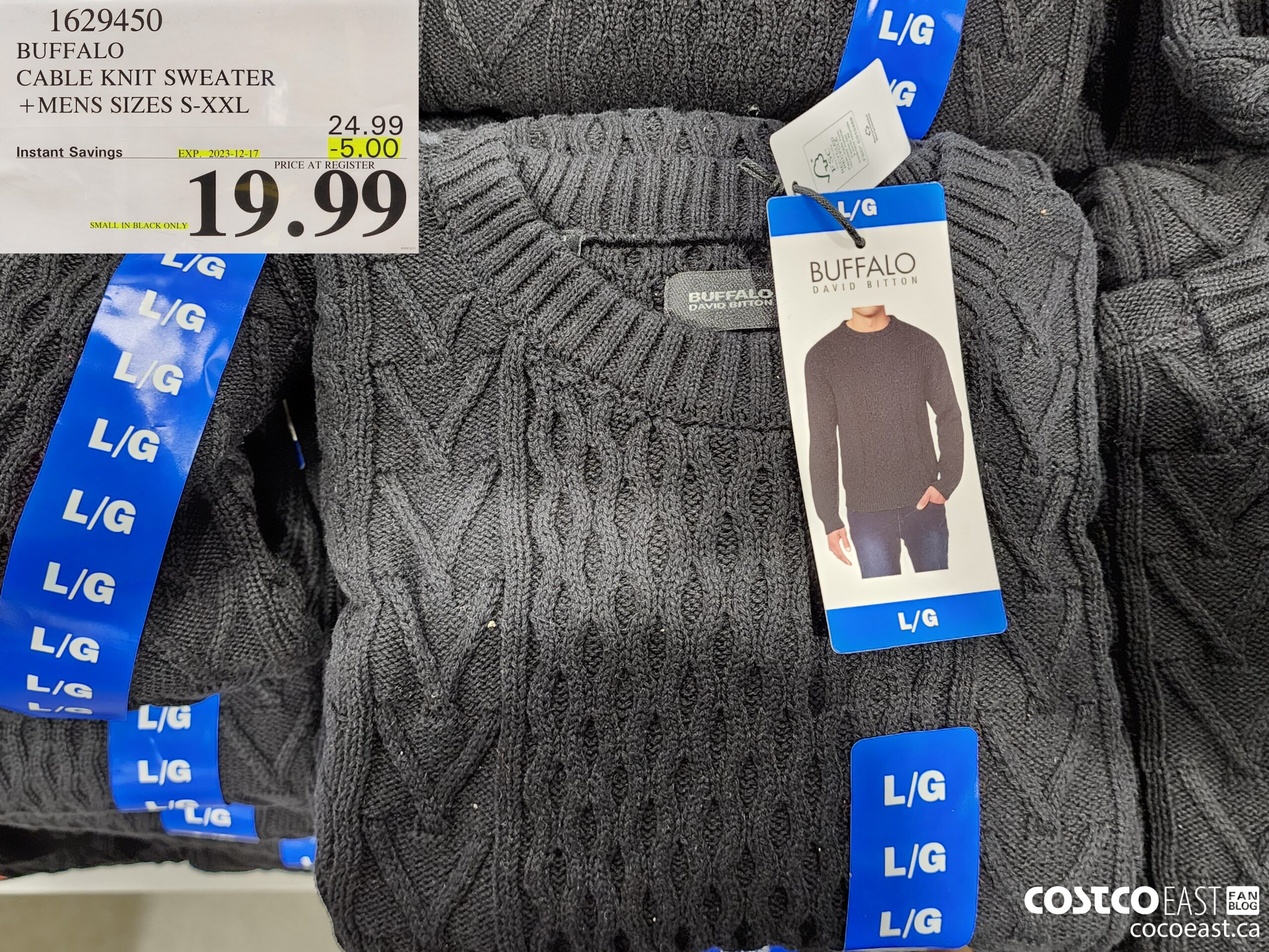 1629450 BUFFALO CABLE KNIT SWEATER + MENS SIZES S-XXL ($5.00 INSTANT SAVINGS EXPIRES ON 2023-12-17) $19.99