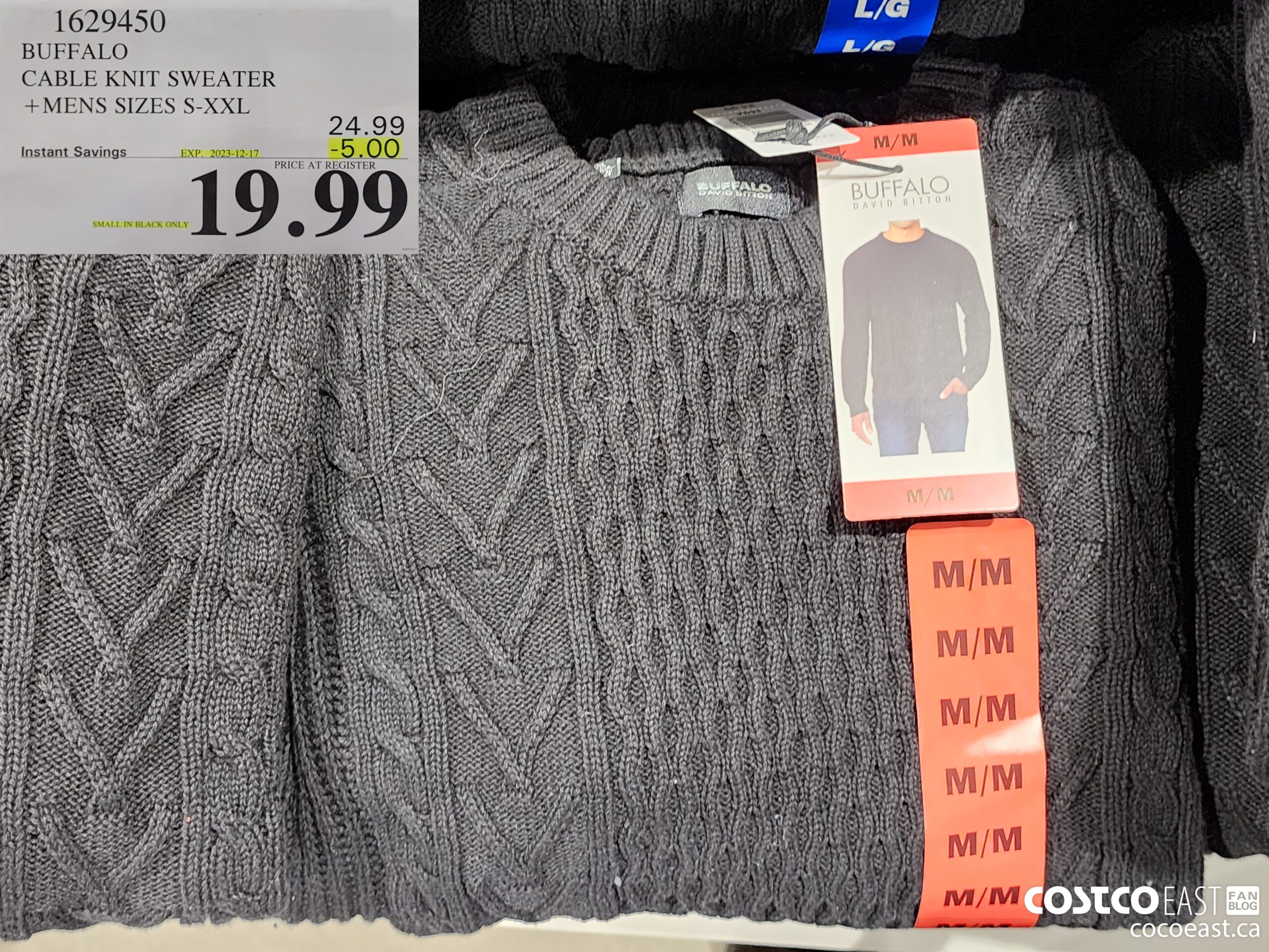 1629450 BUFFALO CABLE KNIT SWEATER + MENS SIZES S-XXL ($5.00 INSTANT SAVINGS EXPIRES ON 2023-12-17) $19.99