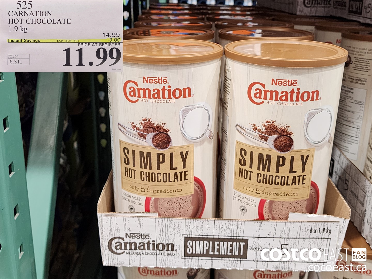 525 CARNATION HOT CHOCOLATE 1.9 KG ($3.00 INSTANT SAVINGS EXPIRES ON 2023-12-31) $11.99