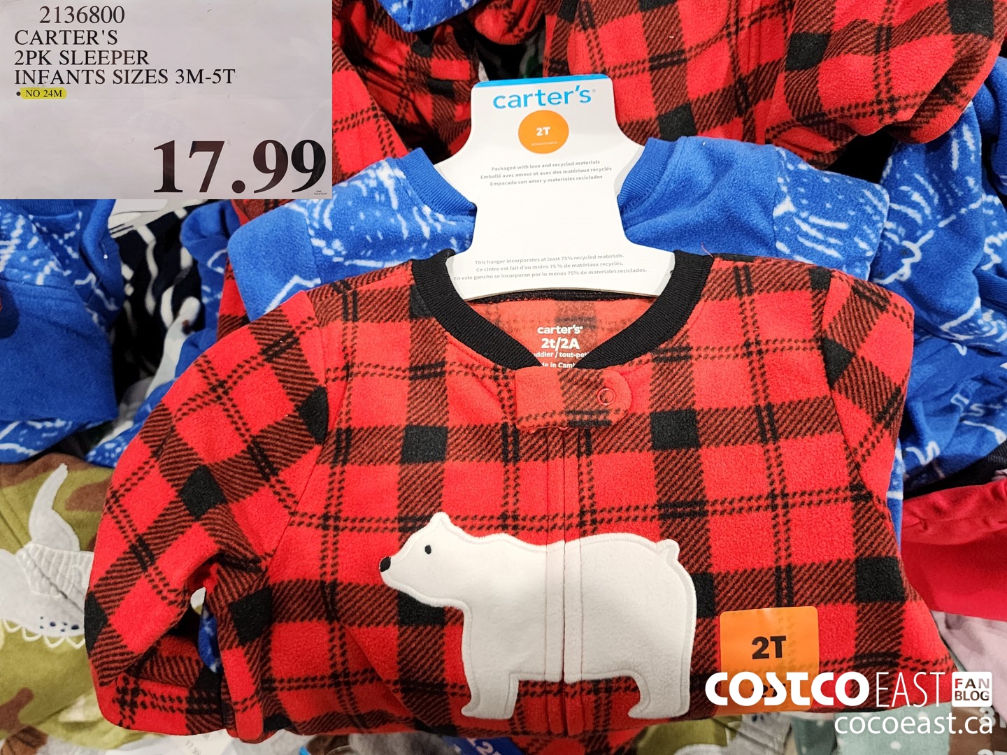 2136800 CARTER'S 2PK SLEEPER INFANTS SIZES 3M-5T $17.99