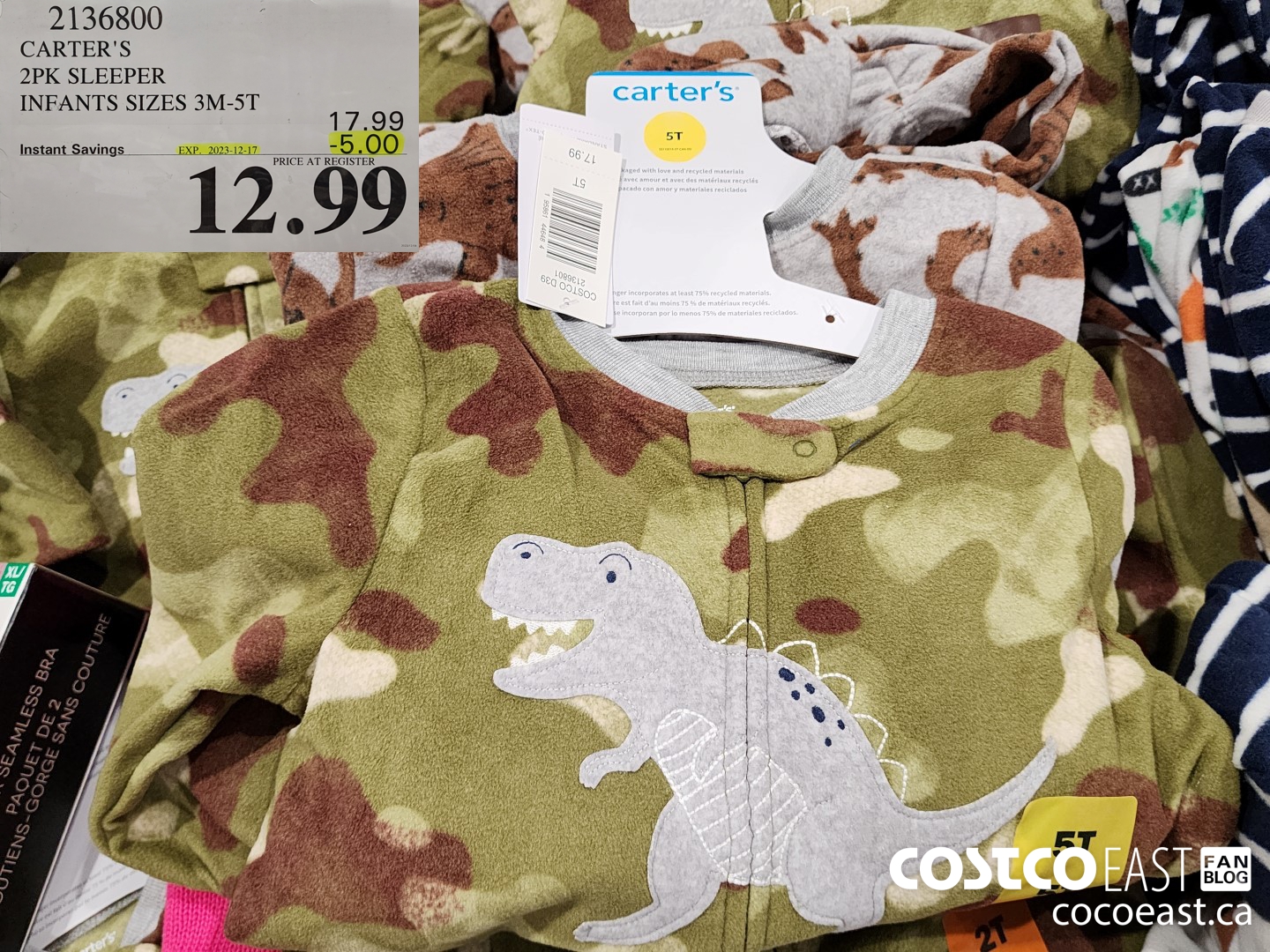 2136800 CARTER'S 2PK SLEEPER INFANTS SIZES 3M-5T ($5.00 INSTANT SAVINGS EXPIRES ON 2023-12-17) $12.9