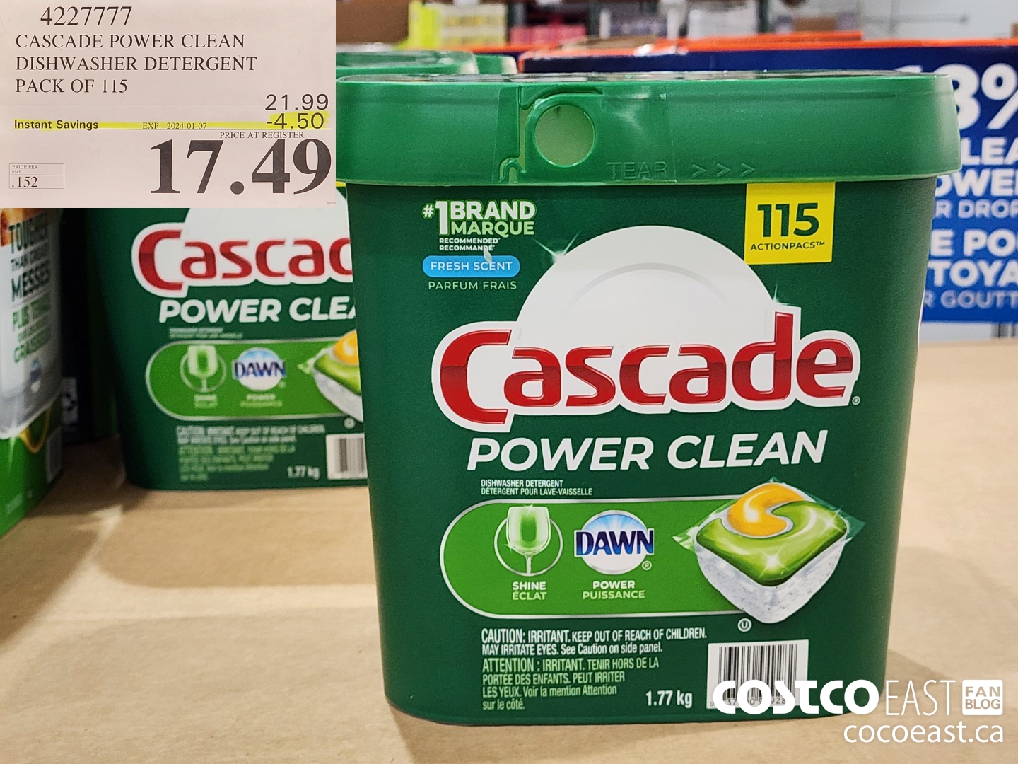 4227777 CASCADE POWER CLEAN DISHWASHER DETERGENT PACK OF 115 ($4.50 INSTANT SAVINGS EXPIRES ON 2024-01-07) $17.49