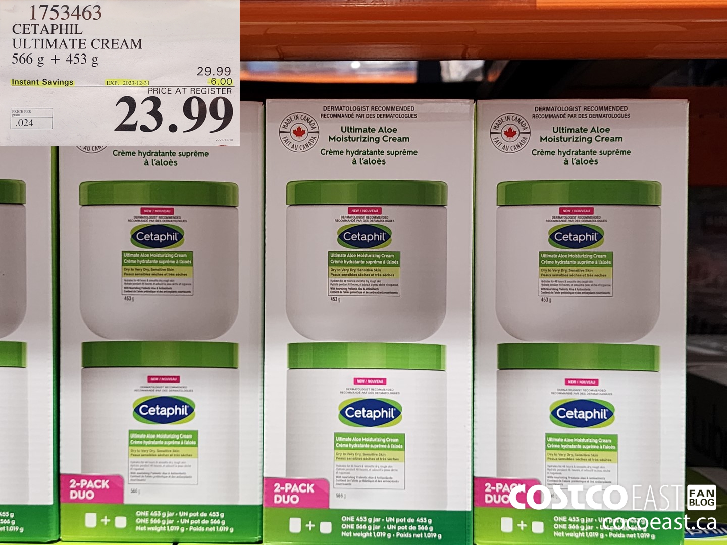1753463 CETAPHIL ULTIMATE CREAM 566 g + 453 G ($6.00 INSTANT SAVINGS EXPIRES ON 2023-12-31) $23.99