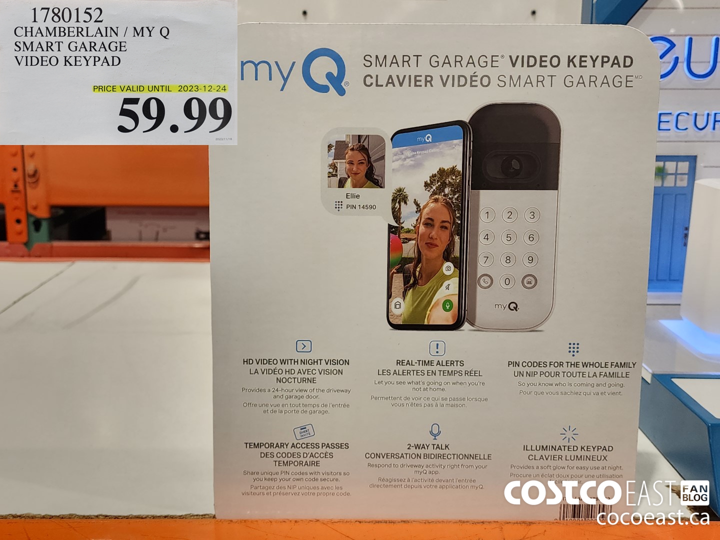 1780152 CHAMBERLAIN / MY Q SMART GARAGE VIDEO KEYPAD $59.99