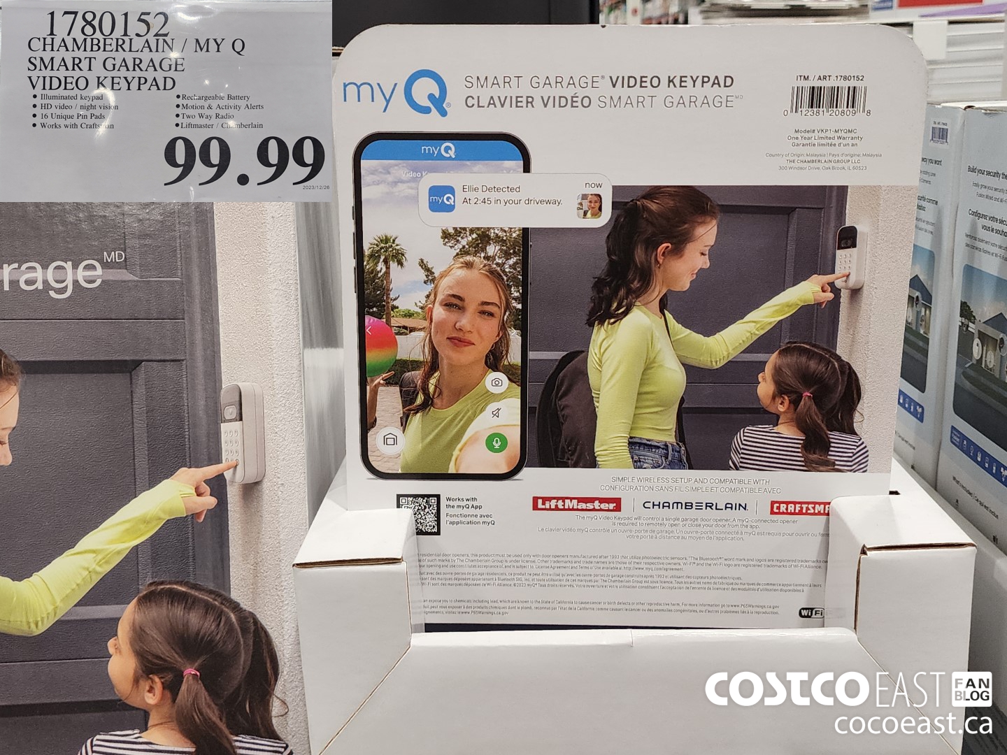 1780152 CHAMBERLAIN / MY Q SMART GARAGE VIDEO KEYPAD $99.99