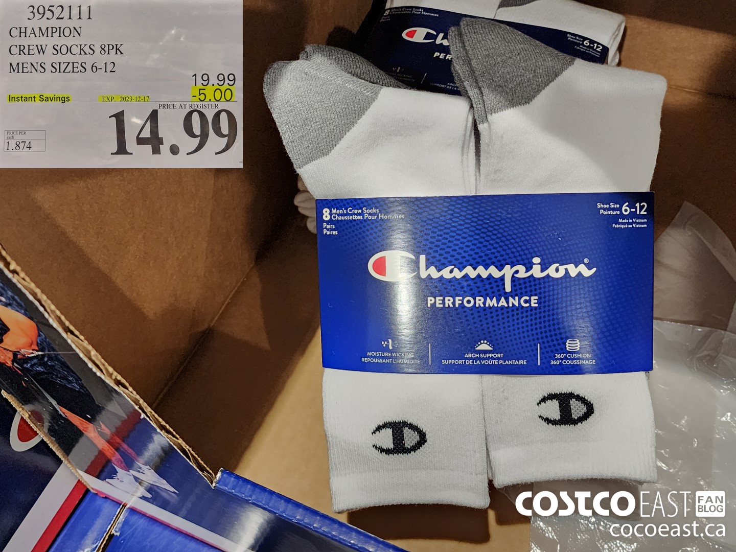 3952111 CHAMPION CREW SOCKS 8PK MENS SIZES 6-12 ($5.00 INSTANT SAVINGS EXPIRES ON 2023-12-17) $14.99