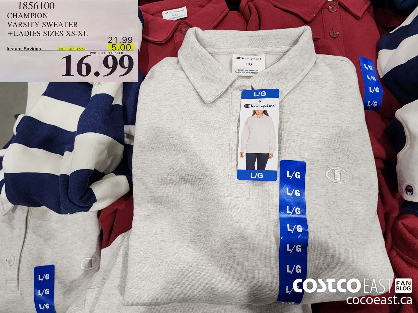 1856100 CHAMPION VARSITY SWEATER +LADIES SIZES XS-XL ($5.00 INSTANT SAVINGS EXPIRES ON 2023-12-24) $16.99