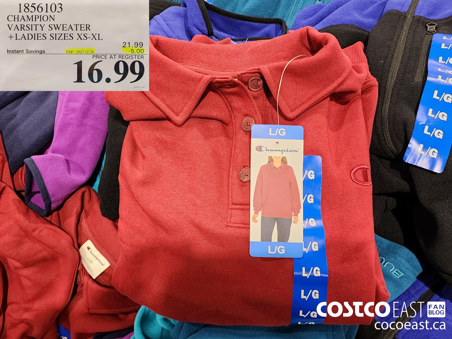 1856103 CHAMPION VARSITY SWEATER + LADIES SIZES XS-XL ($5.00 INSTANT SAVINGS EXPIRES ON 2023-12-24) $16.99