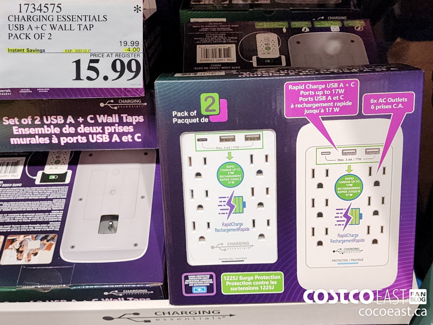 1734575 CHARGING ESSENTIALS USB A+C WALL TAP PACK OF 2 ($4.00 INSTANT SAVINGS EXPIRES ON 2023-12-17) $15.99