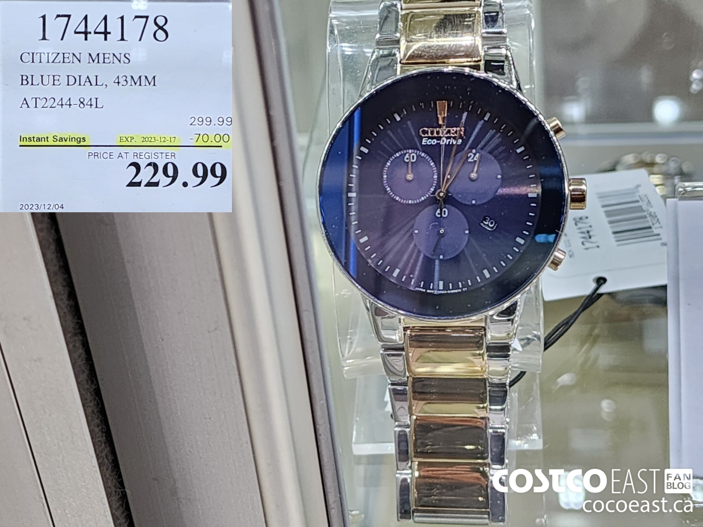 1744178 CITIZEN MENS BLUE DIAL, 43MM AT2244-84L ($70.00 INSTANT SAVINGS EXPIRES ON 2023-12-17) $229.99