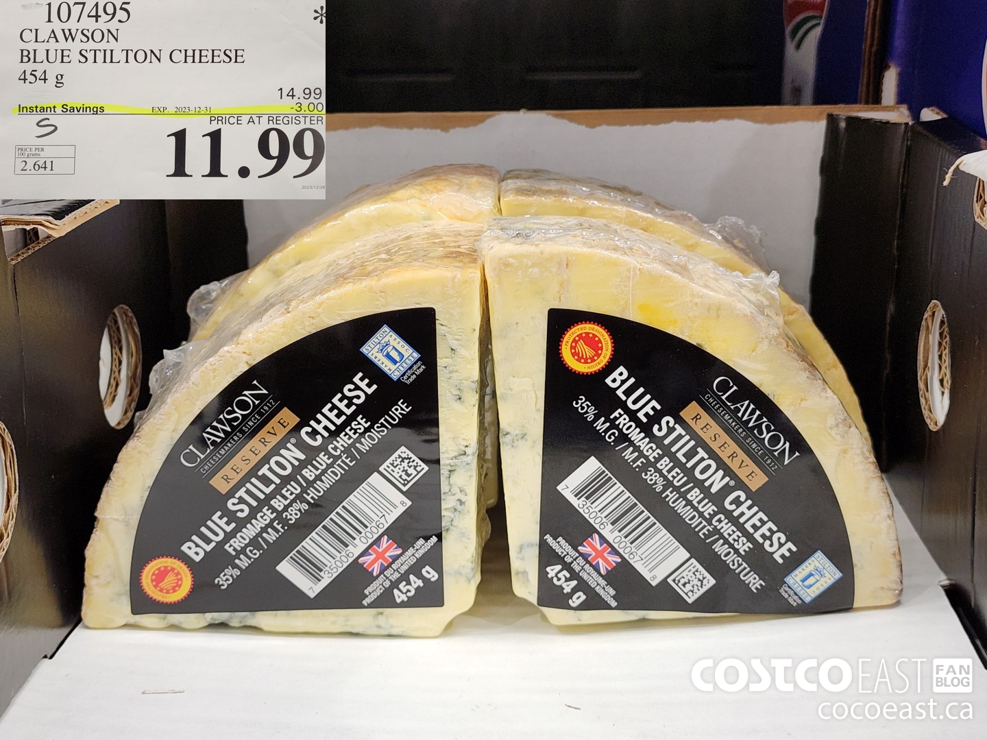 107495 CLAWSON BLUE STILTON CHEESE 454 G ($3.00 INSTANT SAVINGS EXPIRES ON 2023-12-31) $11.99