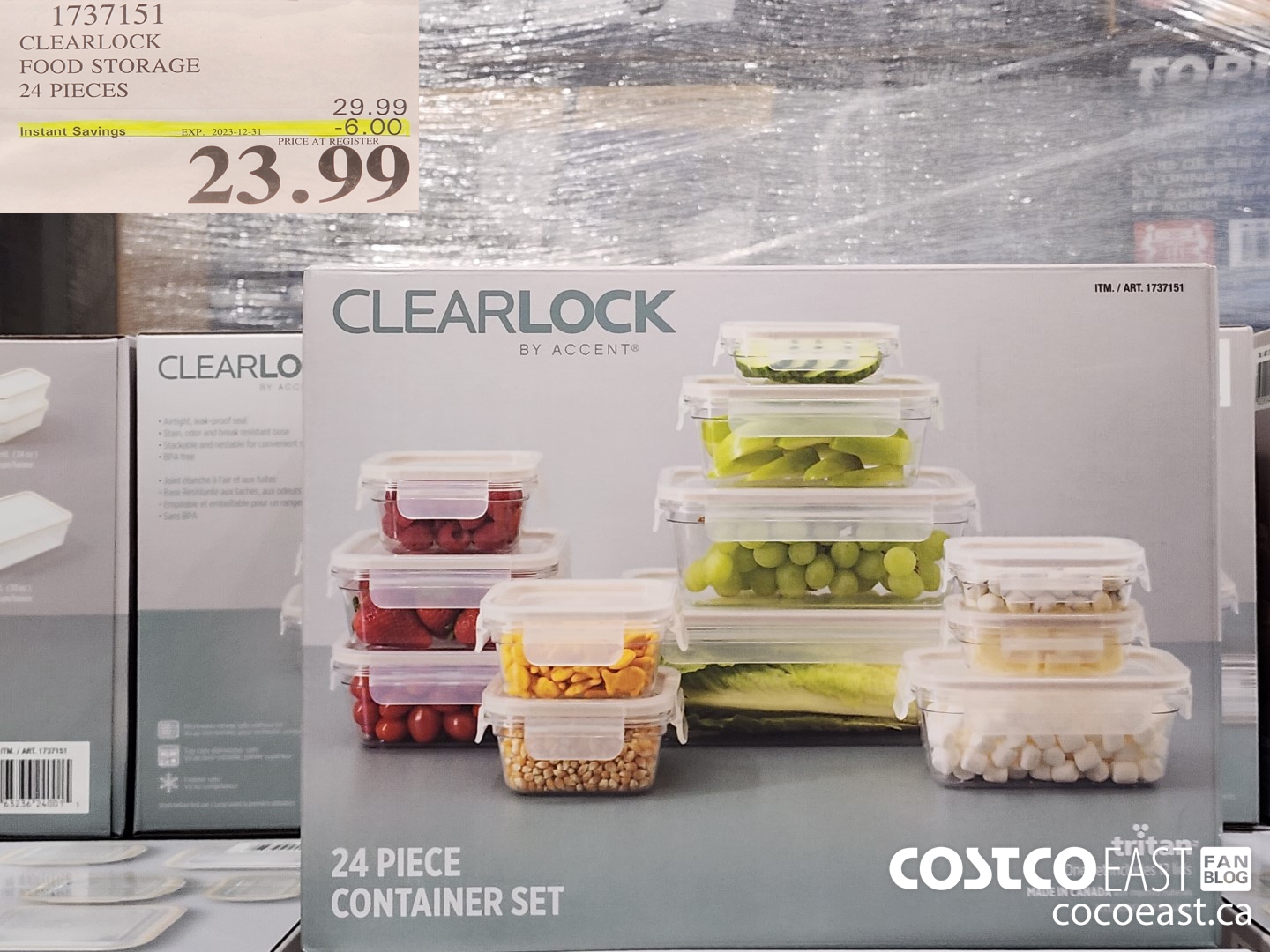1737151 CLEARLOCK FOOD STORAGE 24 PIECES ($6.00 INSTANT SAVINGS EXPIRES ON 2023-12-31) $23.99