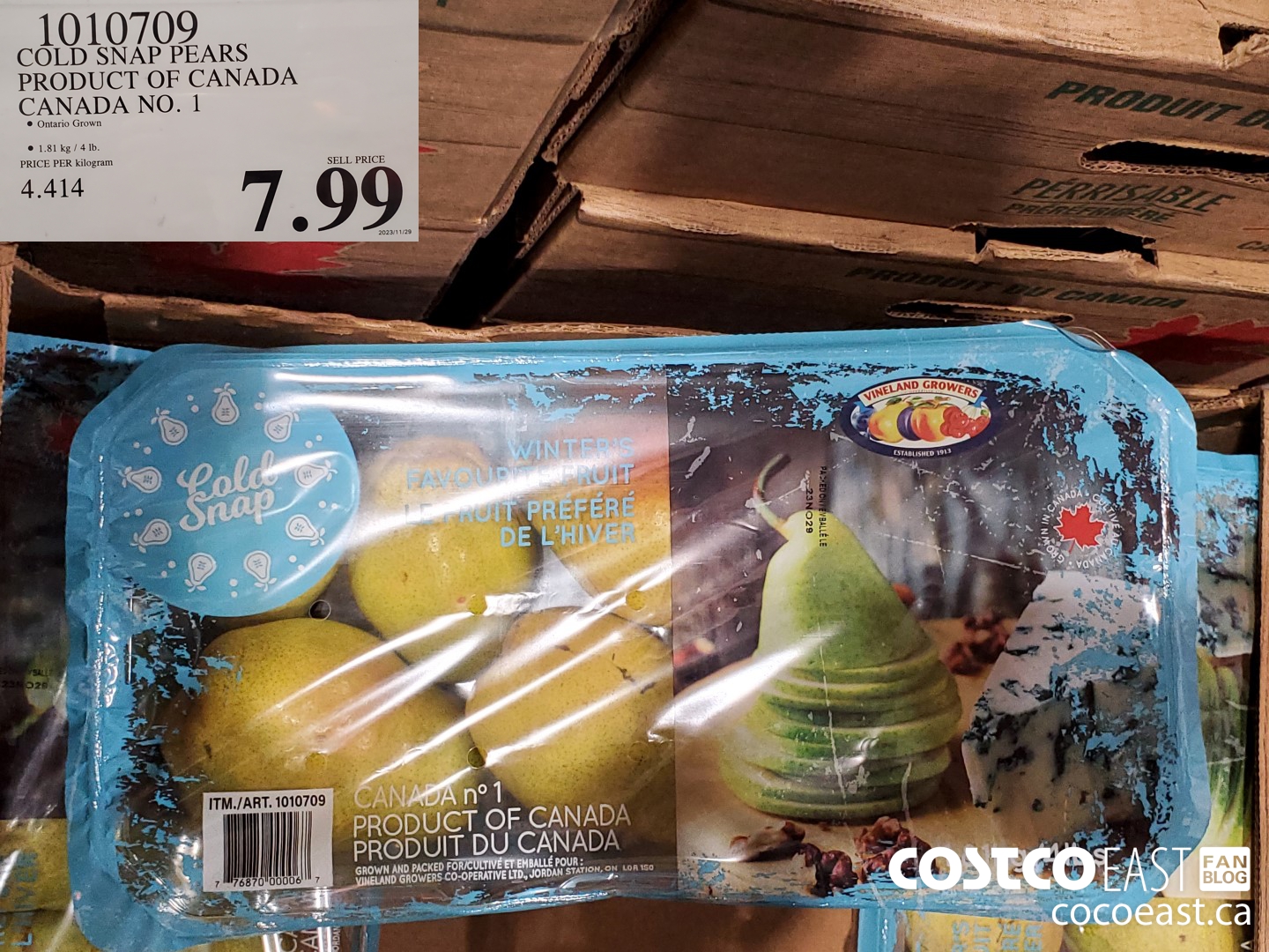 1010709 COLD SNAP PEARS PRODUCT OF CANADA CANADA NO.1 $7.99