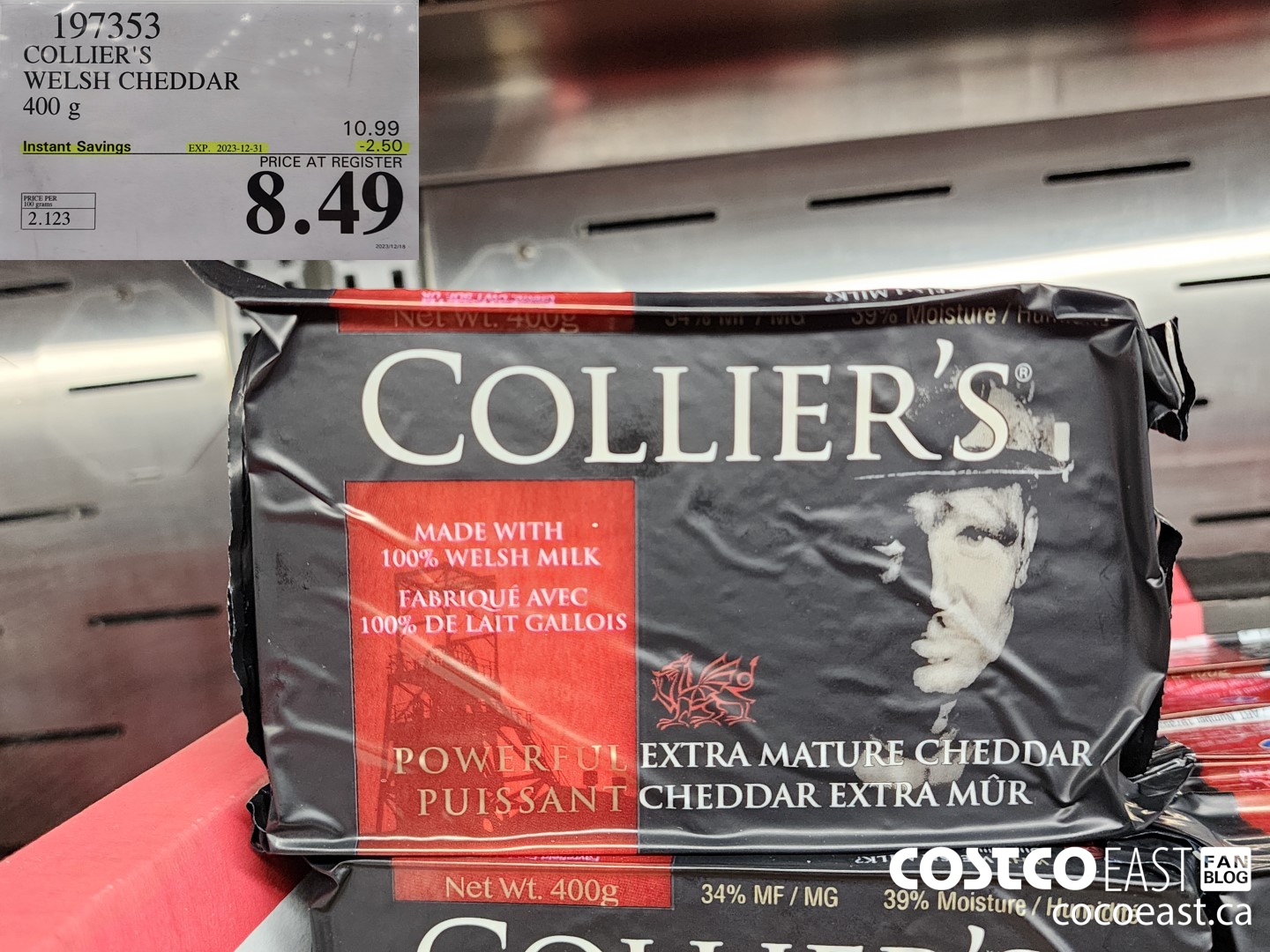 197353 COLLIER'S WELSH CHEDDAR 400G ($2.50 INSTANT SAVINGS EXPIRES ON 2023-12-31) $8.49