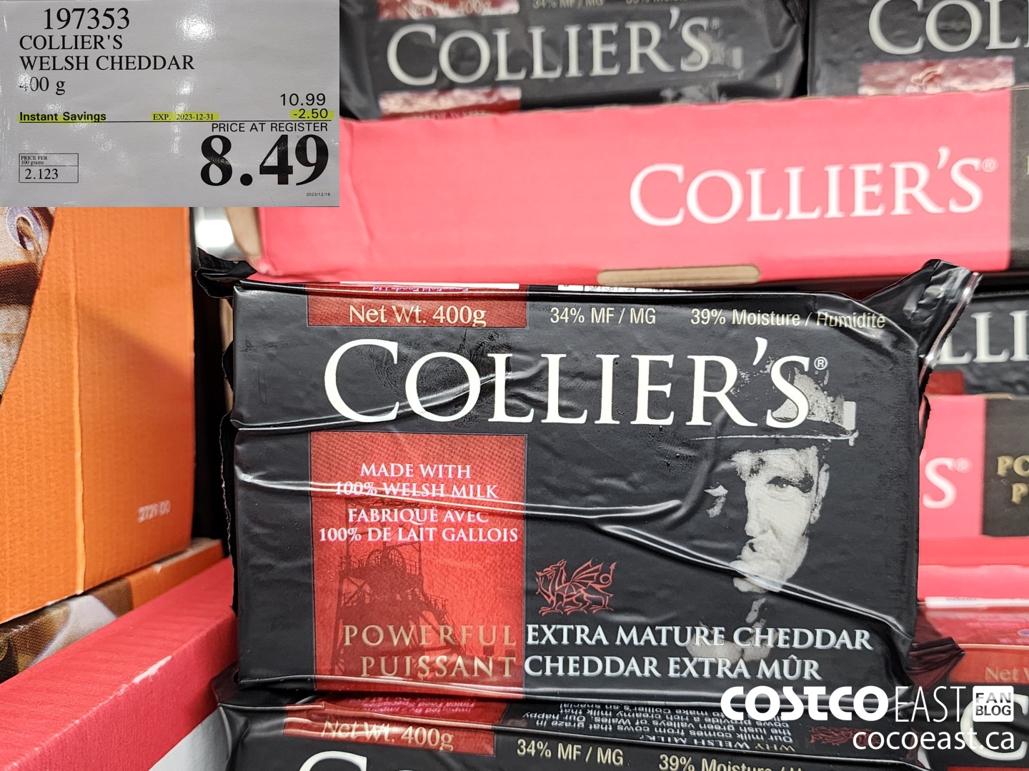 197353 COLLIER'S WELSH CHEDDAR 400G ($2.50 INSTANT SAVINGS EXPIRES ON 2023-12-31) $8.49