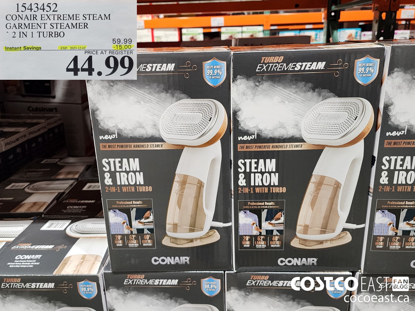 1543452 CONAIR EXTREME STEAM GARMENT STEAMER 2 IN 1 TURBO ($15.00 INSTANT SAVINGS EXPIRES ON 2023-12-03) $44.99
