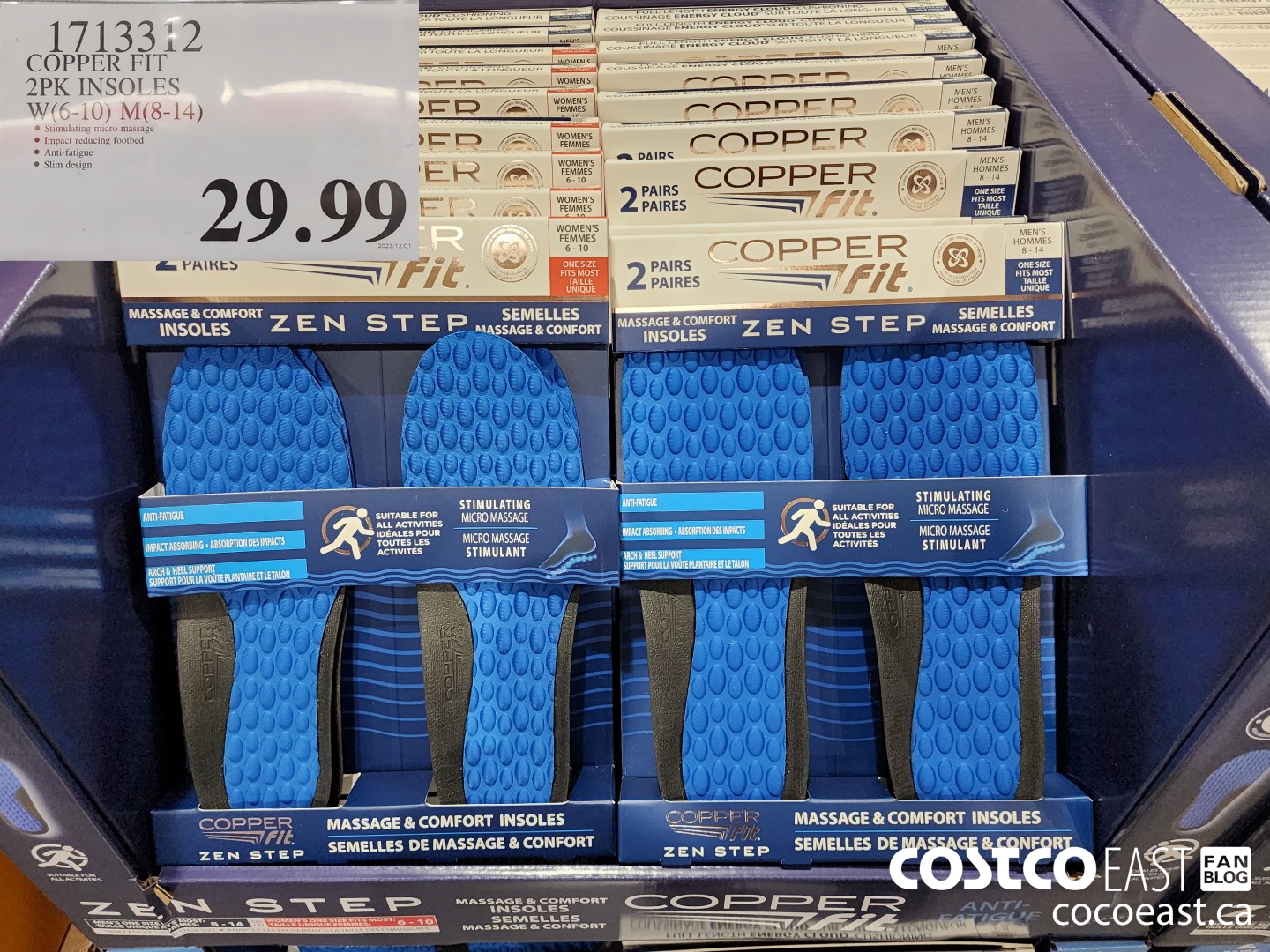 1713312 COPPER FIT INSOLES 2PK W (6-10) M(8-14) $29.99