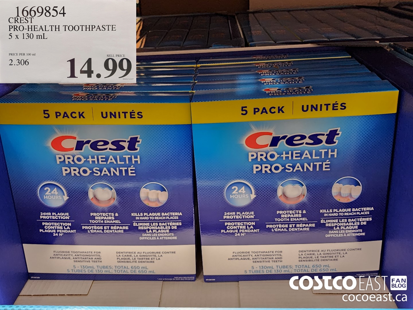 1669854 CREST PRO-HEALTH TOOTHPASTE 5 x 130 mL $14.99