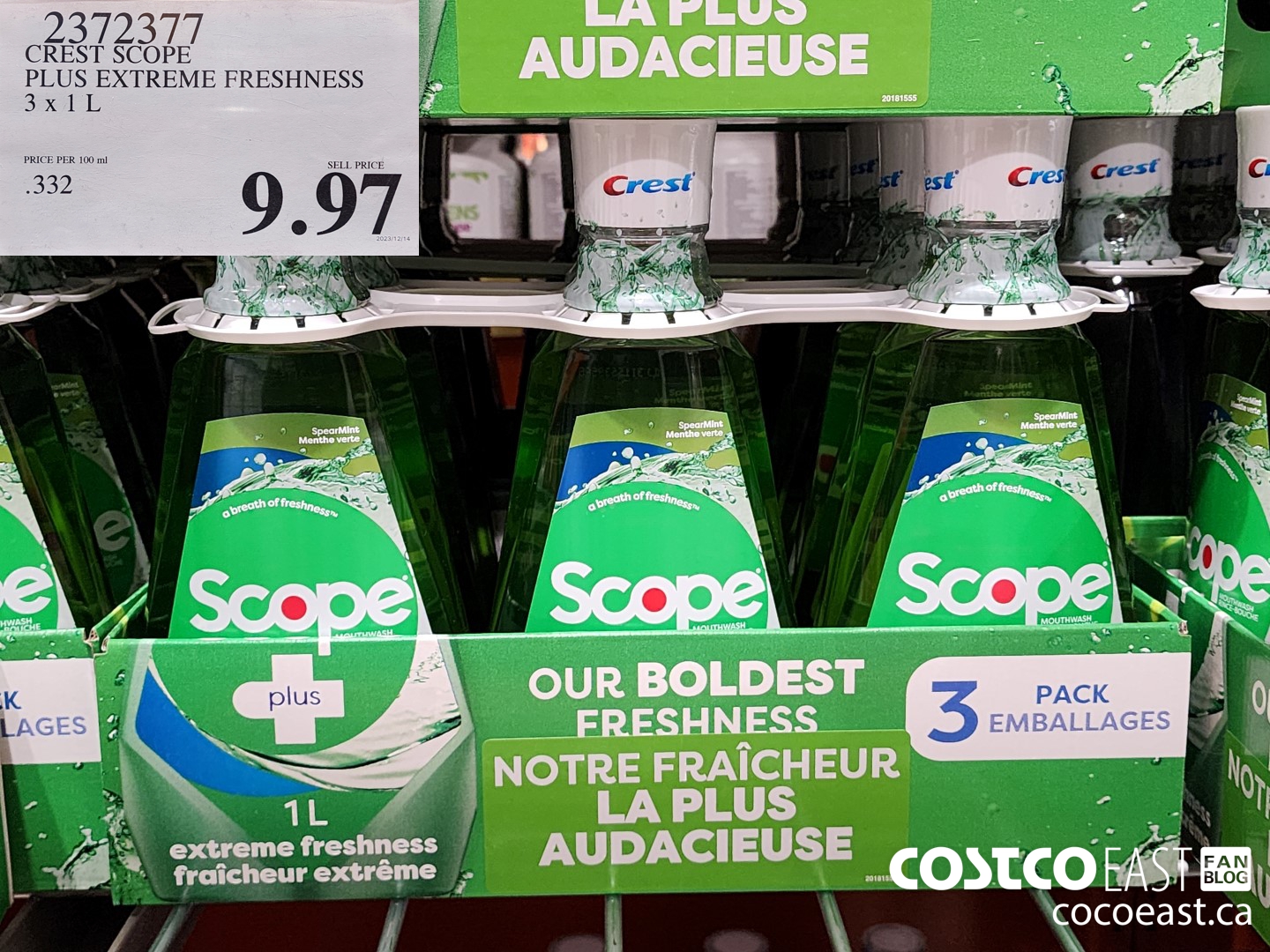 2372377 CREST SCOPE PLUS EXTREME FRESHNESS 3 X 1L $9.97