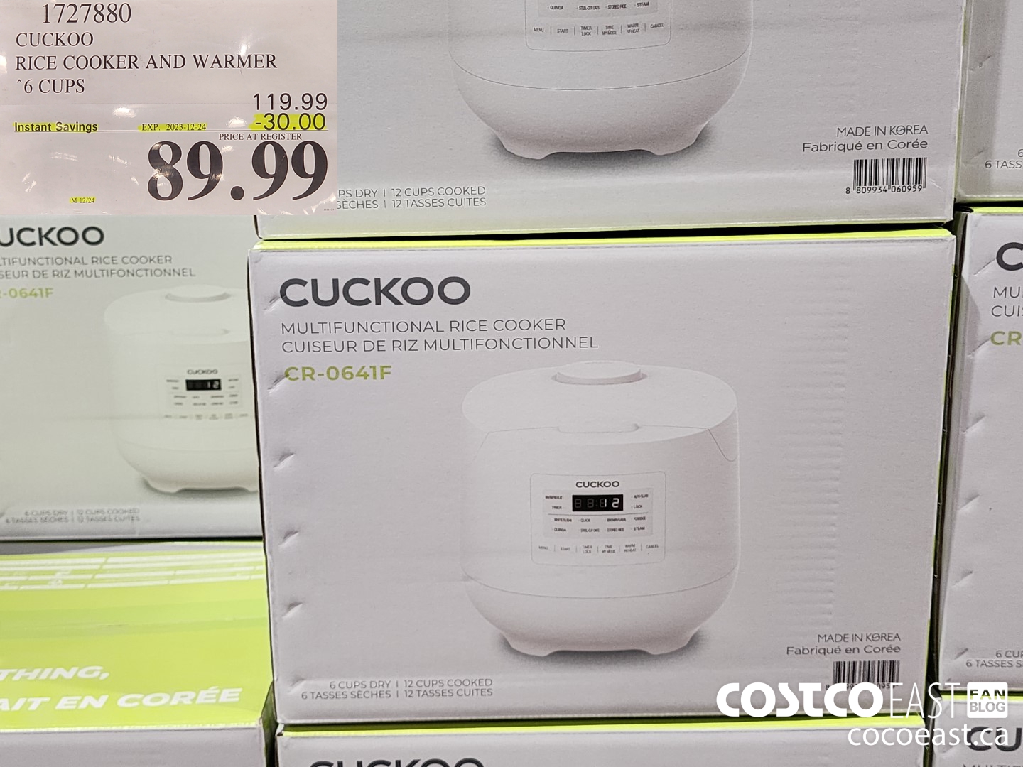 1727880 CUCKOO RICE COOKER AND WARMER 6 CUPS ($30.00 INSTANT SAVINGS EXPIRES ON 2023-12-24) $89.99