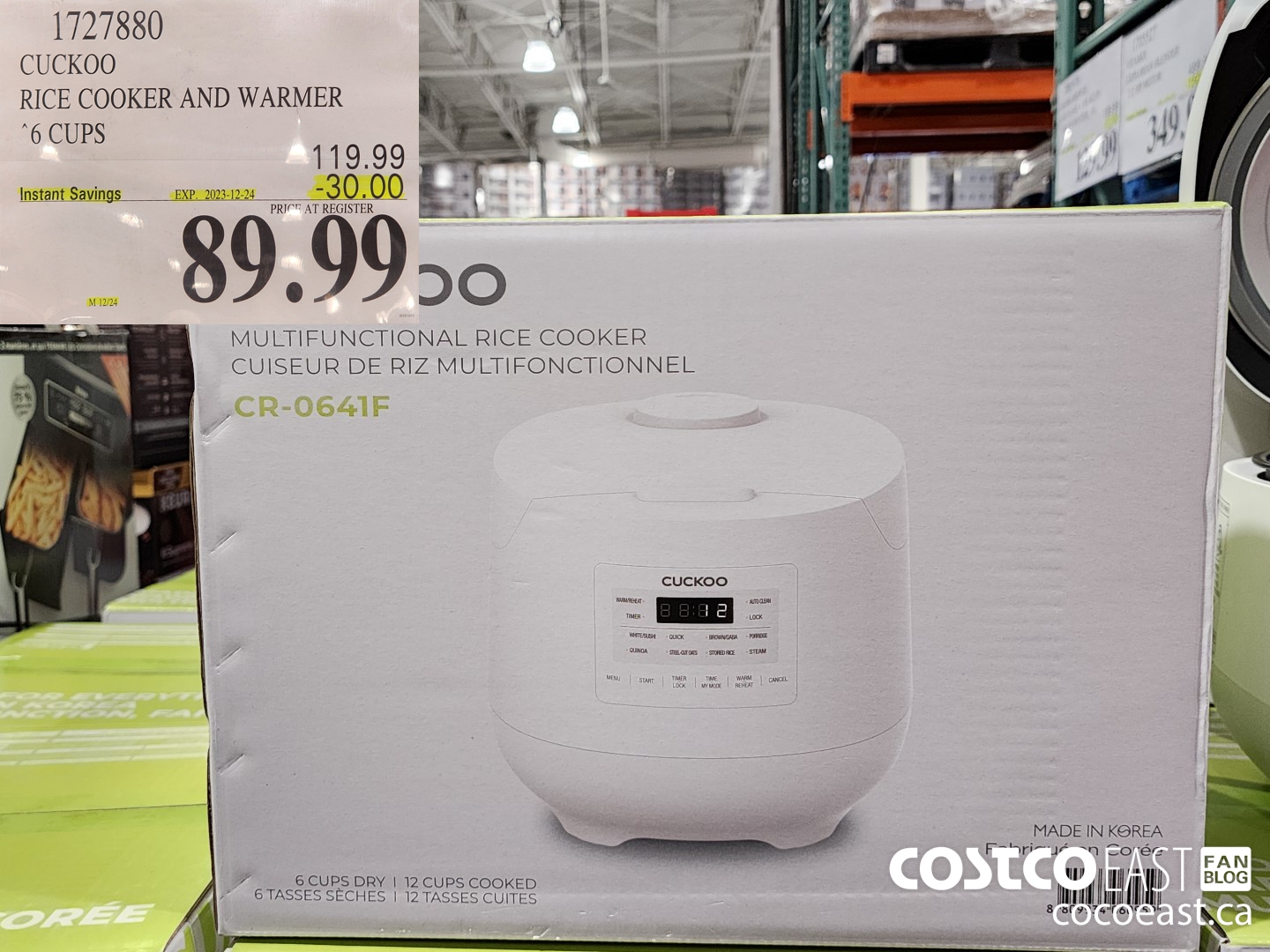 1727880 CUCKOO RICE COOKER AND WARMER 6 CUPS ($30.00 INSTANT SAVINGS EXPIRES ON 2023-12-24) $89.99