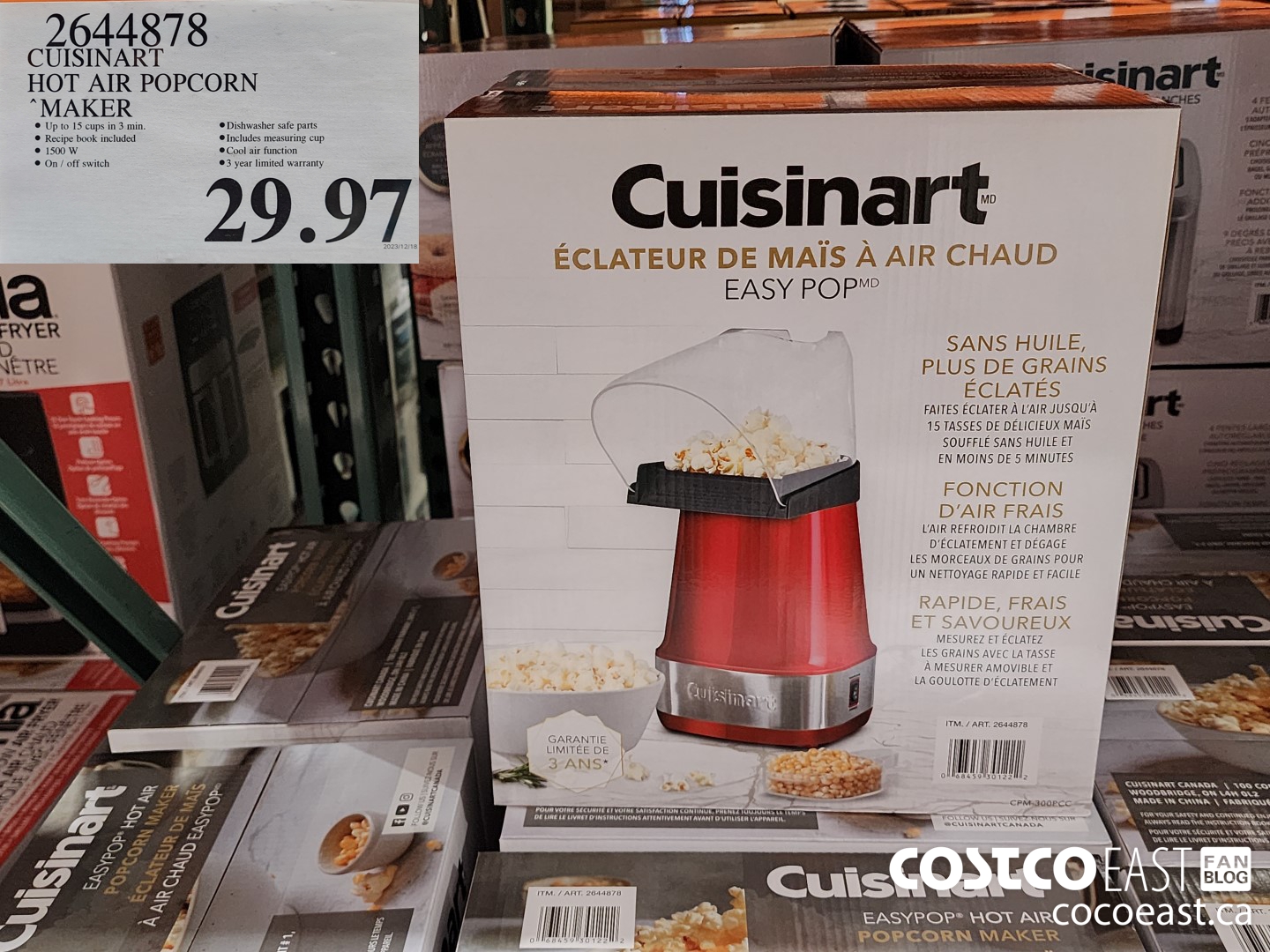 2644878 CUISINART HOT AIR POPCORN MAKER $29.97