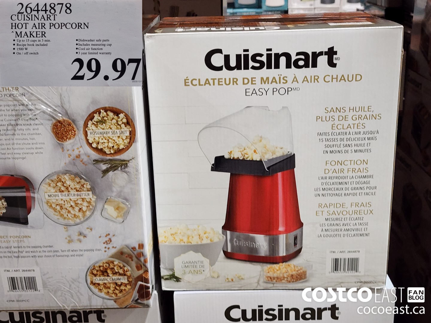2644878 CUISINART HOT AIR POPCORN MAKER $29.97
