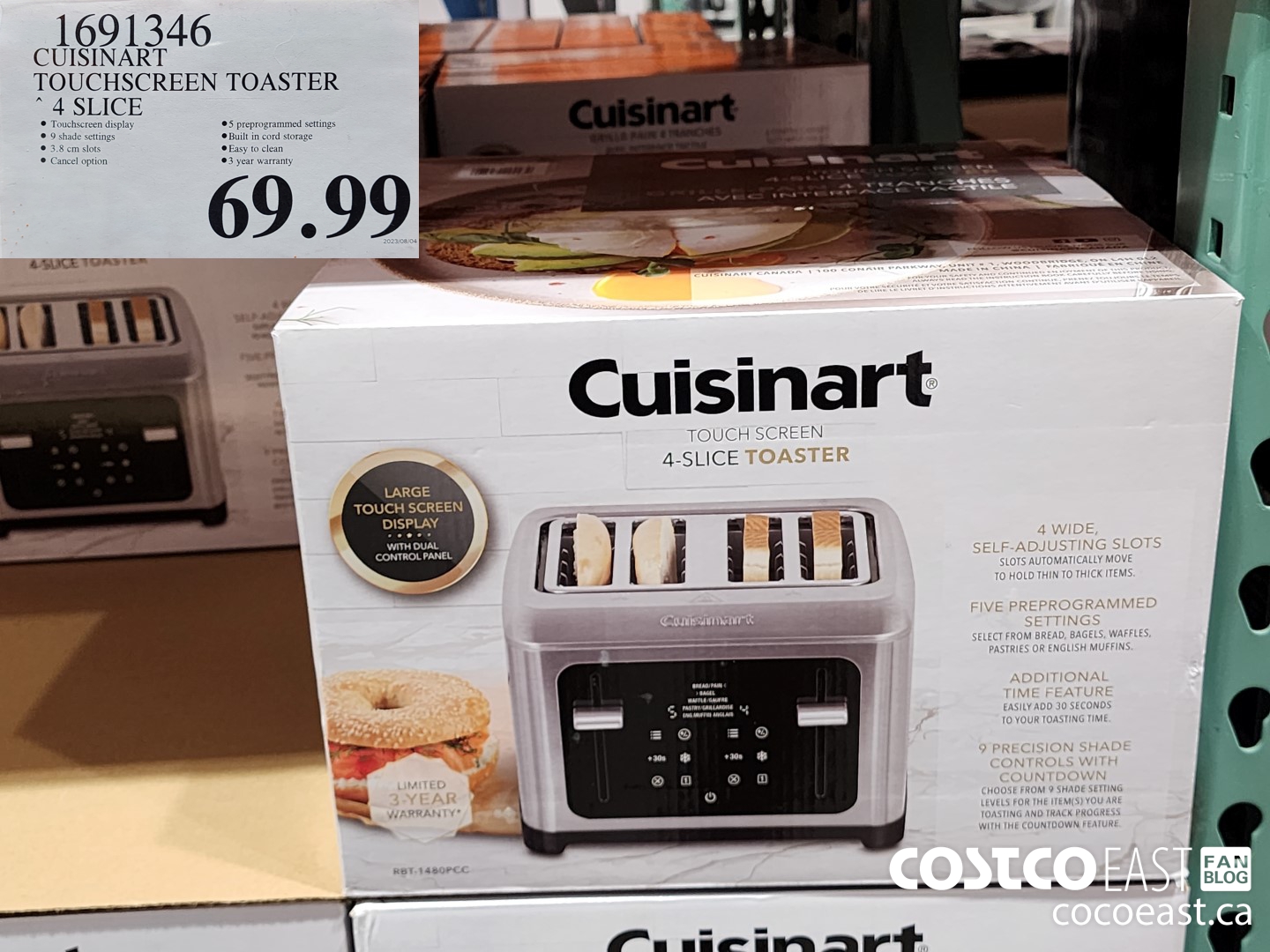 1691346 CUISINART TOUCHSCREEN TOASTER 4 SLICE $69.99