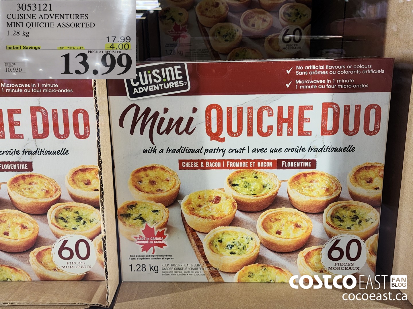 3053121 CUISINE ADVENTURES MINI QUICHE ASSORTED 1.28 kg ($4.00 INSTANT SAVINGS EXPIRES ON 2023-12-17) $13.99