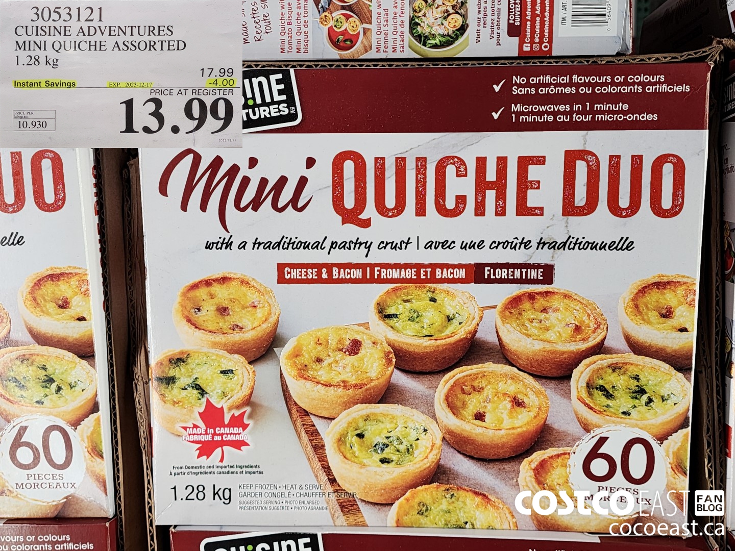 3053121 CUISINE ADVENTURES MINI QUICHE ASSORTED 1.28 kg ($4.00 INSTANT SAVINGS EXPIRES ON 2023-12-17) $13.99