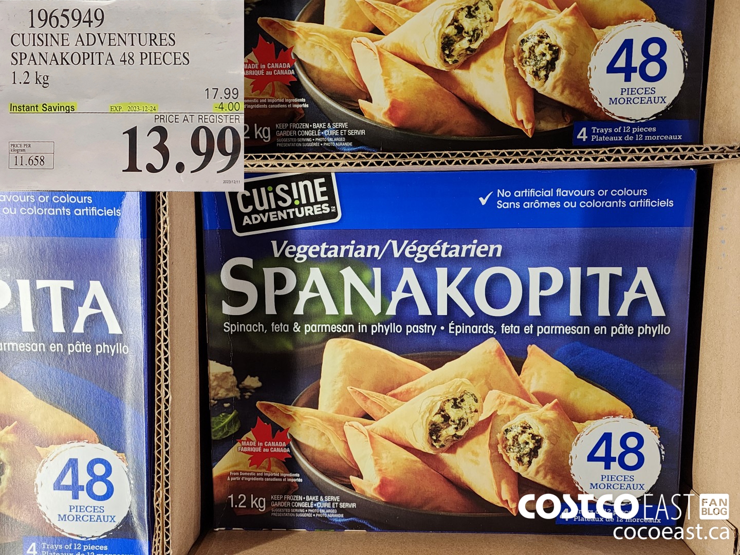 1965949 CUISINE ADVENTURES SPANAKOPITA 48 PIECES 1.2 KG ($4.00 INSTANT SAVINGS EXPIRES ON 2023-12-24) $13.99