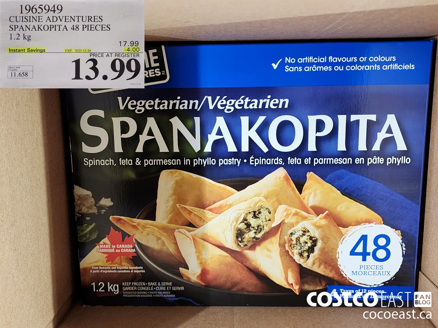 1965949 CUISINE ADVENTURES SPANAKOPITA 48 PIECES 1.2 KG ($4.00 INSTANT SAVINGS EXPIRES ON 2023-12-24) $13.99