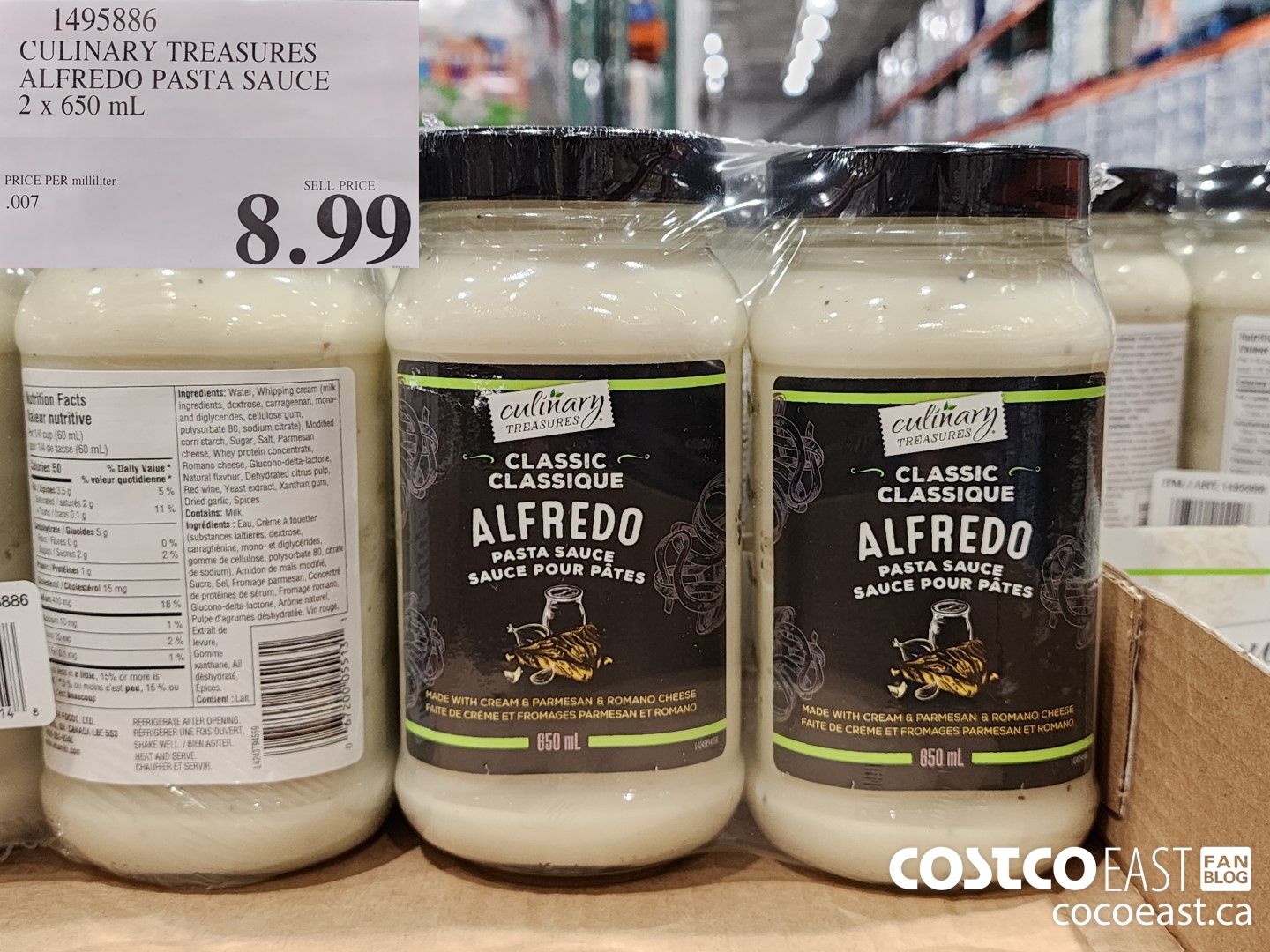 1495886 CULINARY TREASURES ALFREDO PASTA SAUCE 6 X 650 ML $8.99