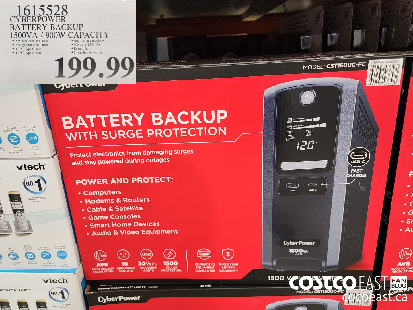 1615528 CYBERPOWER BATTERY BACKUP 1500VA / 900W CAPACITY $199.99