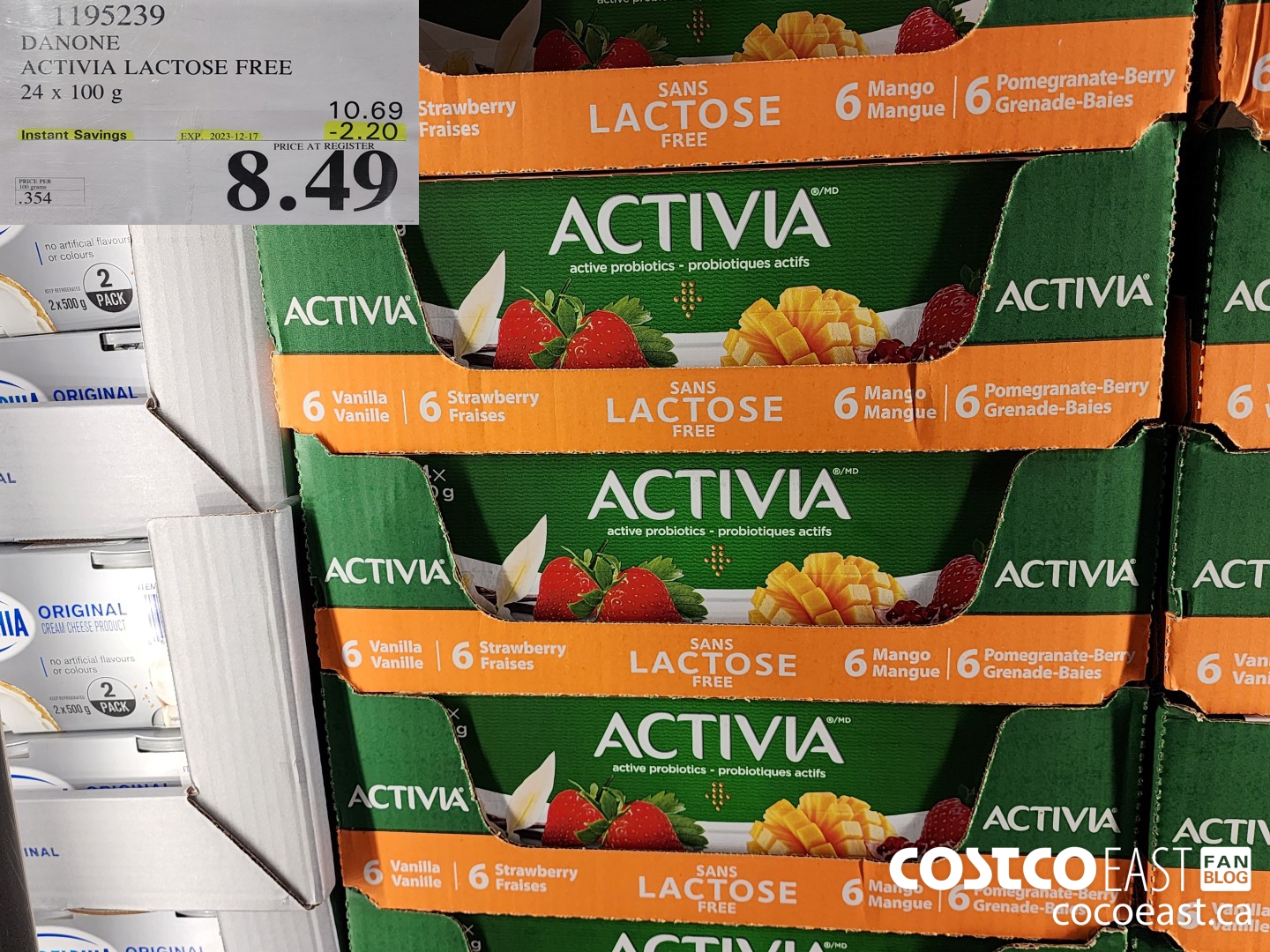 1195239 DANONE ACTIVIA LACTOSE FREE 24 x 100 g ($2.20 INSTANT SAVINGS EXPIRES ON 2023-12-17) $8.49