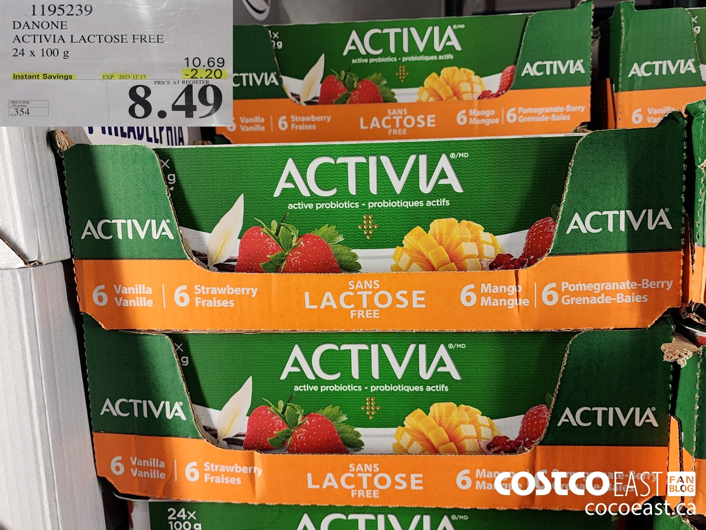 1195239 DANONE ACTIVIA LACTOSE FREE 24 x 100 g ($2.20 INSTANT SAVINGS EXPIRES ON 2023-12-17) $8.49