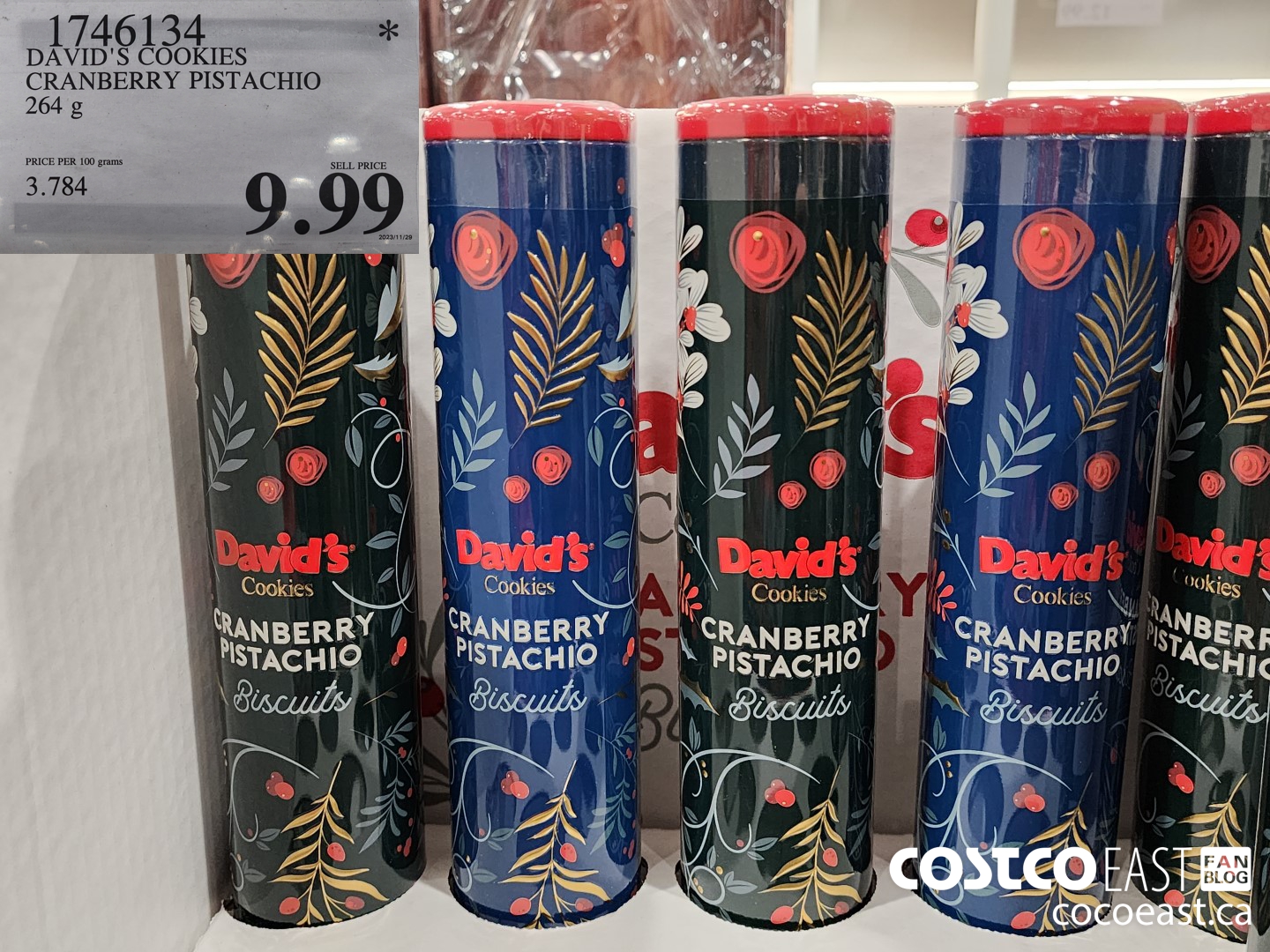 1746134 DAVID'S COOKIES CRANBERRY PISTACHIO 264 g $9.99