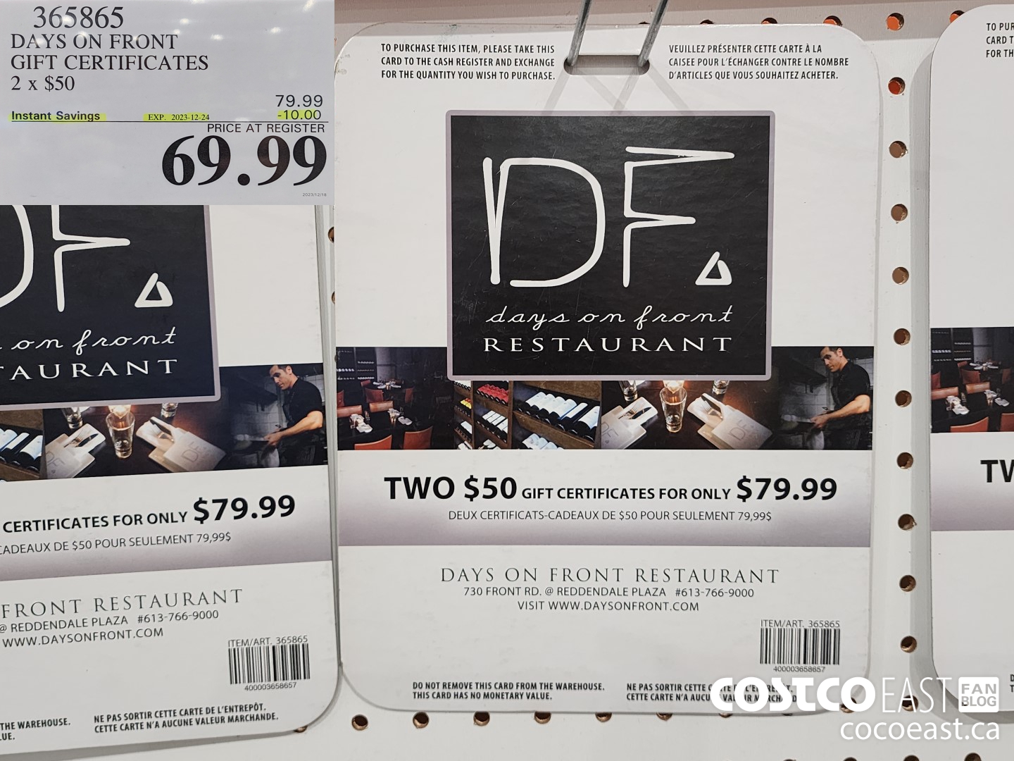 365865 DAYS ON FRONT GIFT CERTIFICATES 2 X $50 ($10.00 INSTANT SAVINGS EXPIRES ON 2023-12-24) $69.99