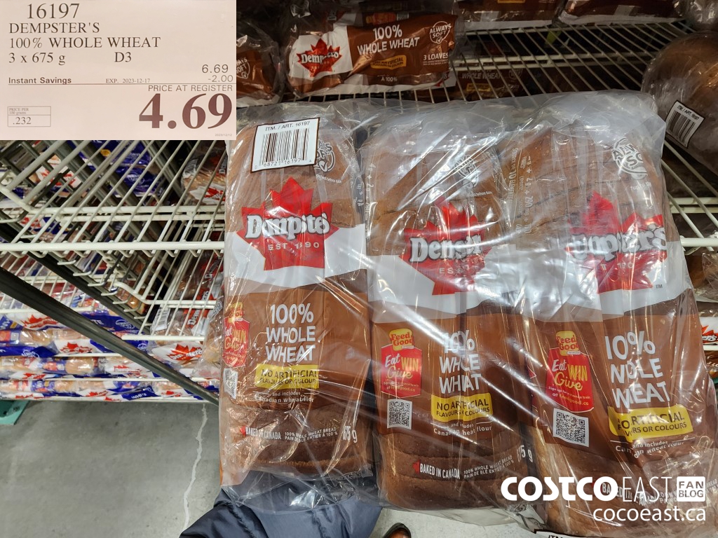 16197 DEMPSTER'S 100% WHOLE WHEAT 3 X 675 G ($2.00 INSTANT SAVINGS EXPIRES ON 2023-12-17) $4.69