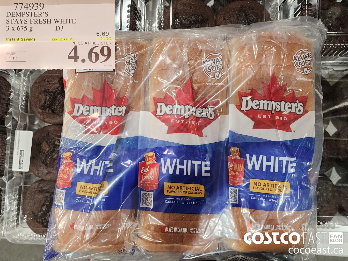 774939 DEMPSTER'S STAYS FRESH WHITE 3 x 675 g ($2.00 INSTANT SAVINGS EXPIRES ON 2023-12-17) $4.69