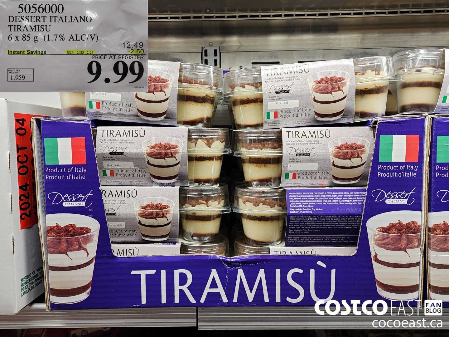 5056000 DESSERT ITALIANO TIRAMISU 6 X 85 G (1.7 ALC/V) ($2.50 INSTANT SAVINGS EXPIRES ON 2023-12-24) $9.99