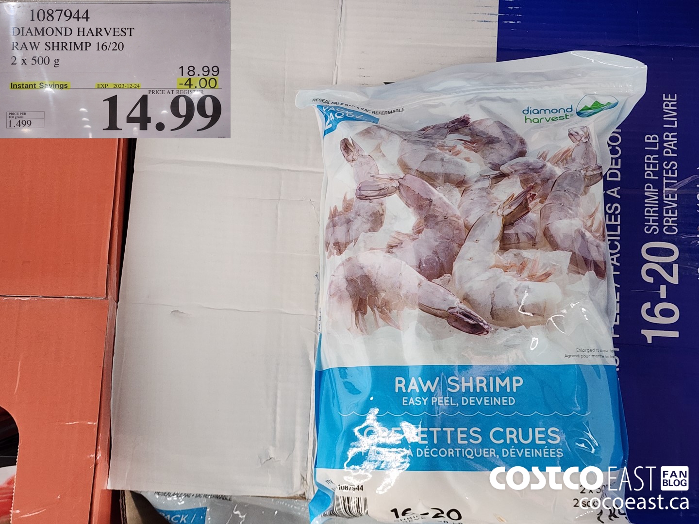 1087944 DIAMOND HARVEST RAW SHRIMP 16/20 2 x 500 g ($4.00 INSTANT SAVINGS EXPIRES ON 2023-12-24) $14.99