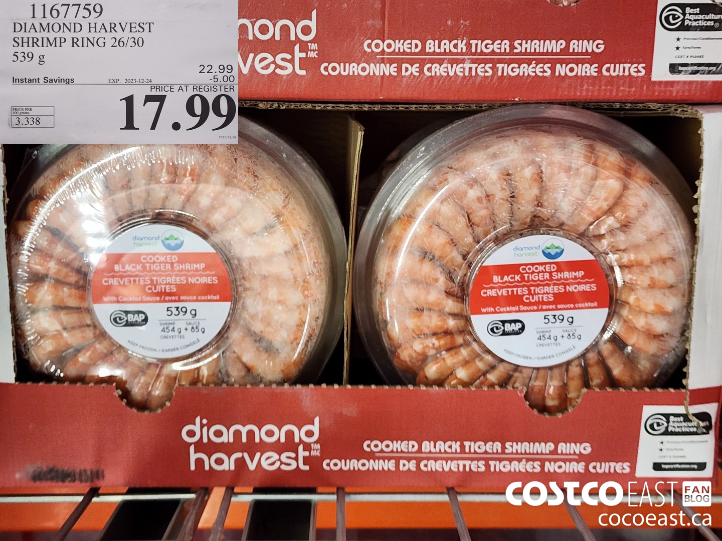 1167759 DIAMOND HARVEST SHRIMP RING 26/30 539 G ($5.00 INSTANT SAVINGS EXPIRES ON 2023-12-24) $17.99