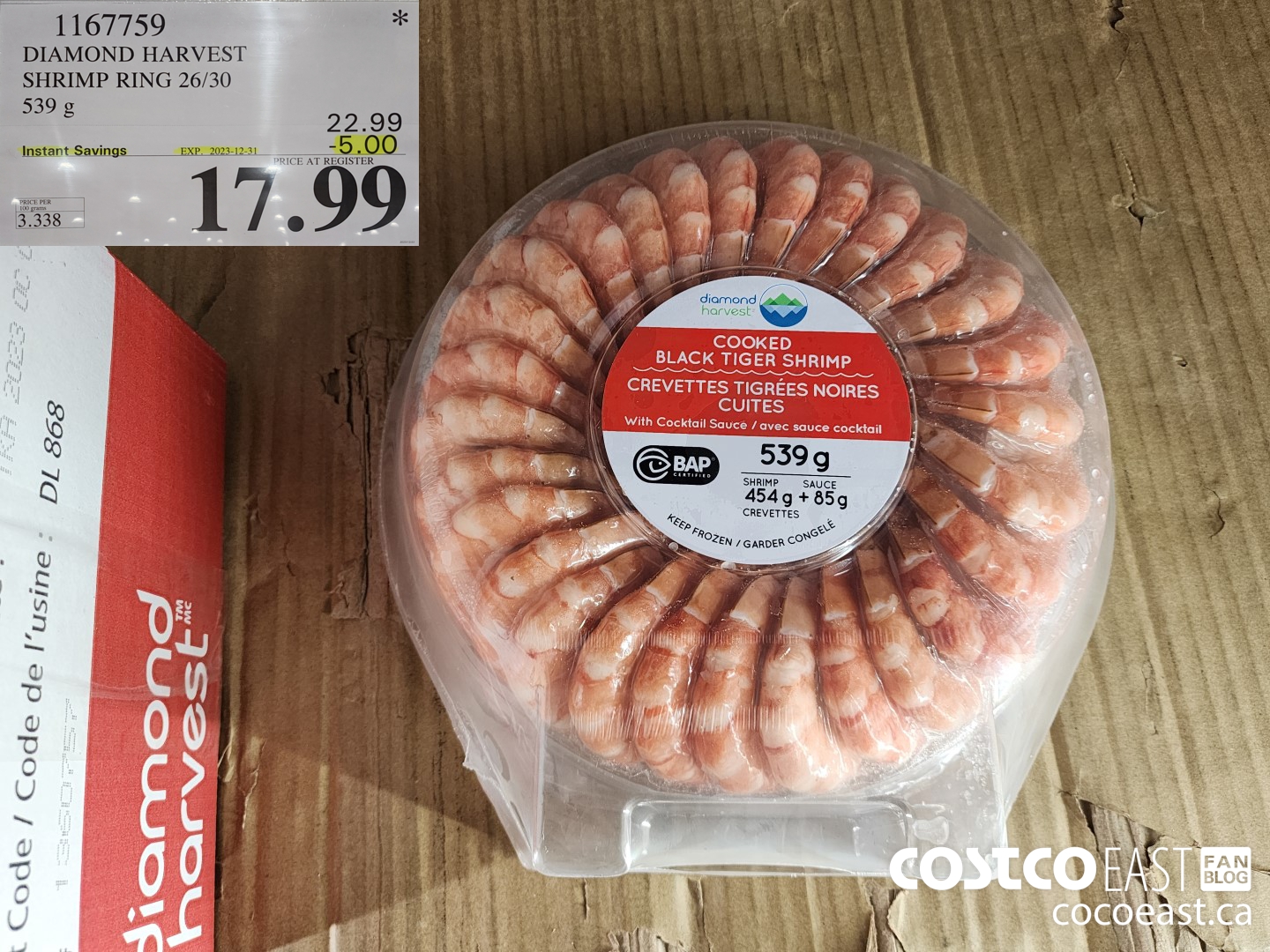 1167759 DIAMOND HARVEST SHRIMP RING 26/30 539 G ($5.00 INSTANT SAVINGS EXPIRES ON 2023-12-31) $17.99