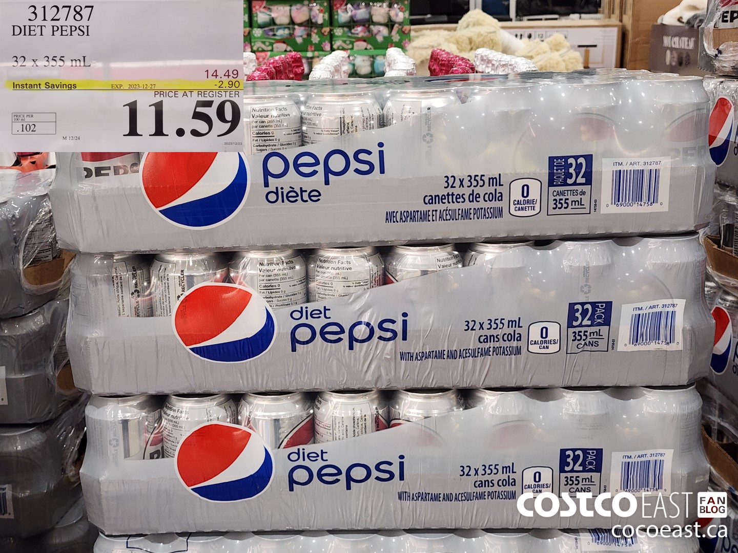 312787 DIET PEPSI 32 X 355 ($2.90 INSTANT SAVINGS EXPIRES ON 2023-12-27) $11.59