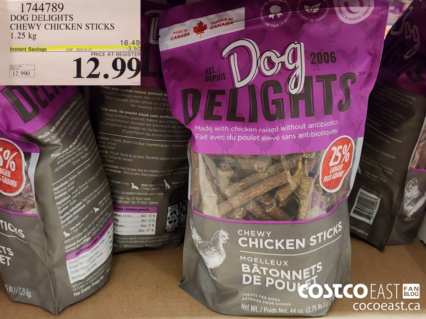 1744789 DOG DELIGHTS CHEWY CHICKEN STICKS 1.25 KG (EXPIRES ON 2024-01-07) $12.99