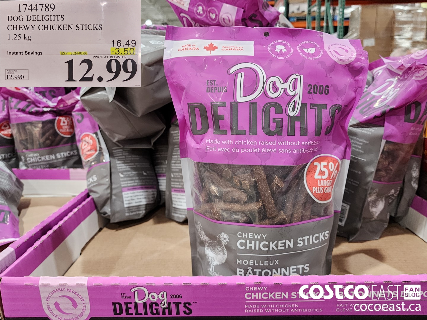 1744789 DOG DELIGHTS CHEWY CHICKEN STICKS 1.25 KG ($3.50 INSTANT SAVINGS EXPIRES ON 2024-01-07) $12.99
