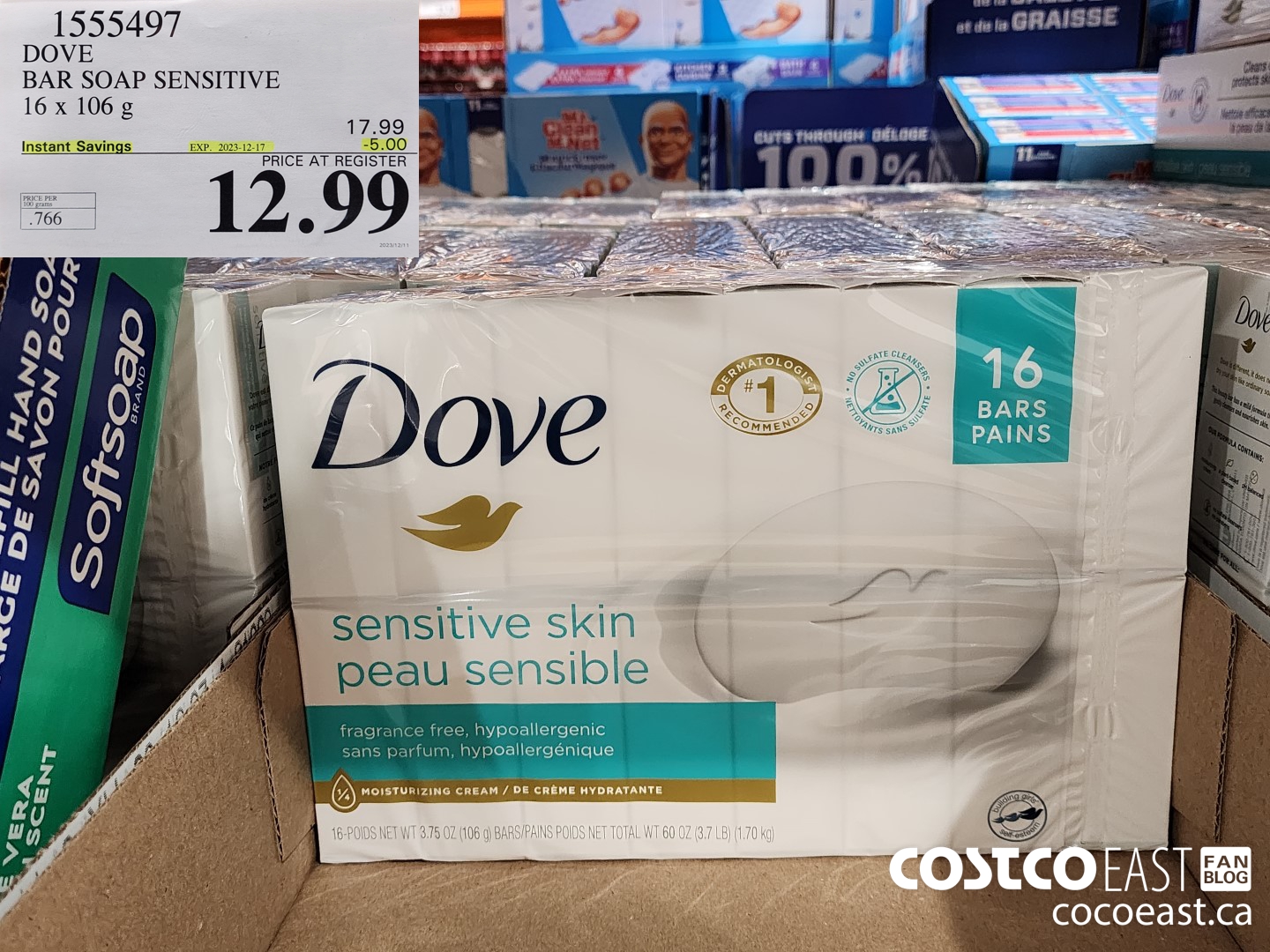1555497 DOVE BAR SOAP SENSITIVE SKIN 16 x 106 g ($5.00 INSTANT SAVINGS EXPIRES ON 2023-12-17) $12.99