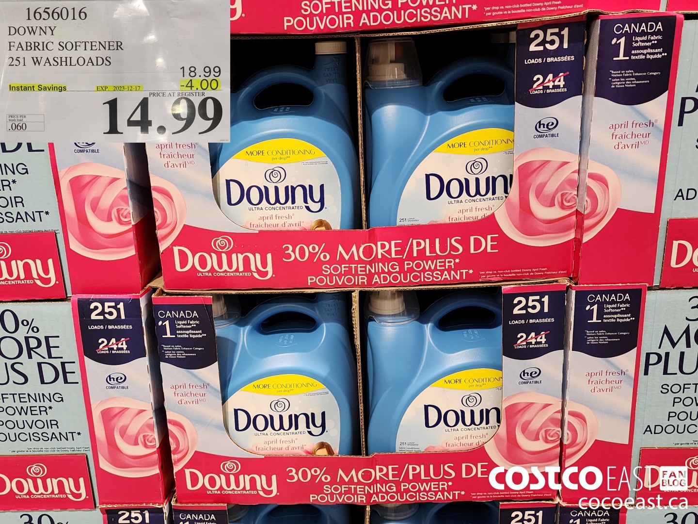 1656016 DOWNY APRIL FRESH FABRIC SOFTENER 251 washloads ($4.00 INSTANT SAVINGS EXPIRES ON 2023-12-17) $14.99